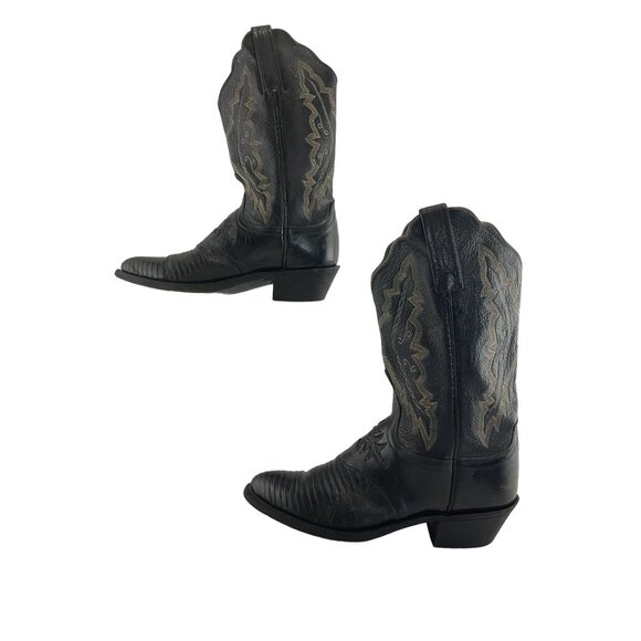 Ladies Lucchese 1883 Black Lizard Almond Toe Western Cowgirl Boots Size 6.5 B - Picture 2 of 8